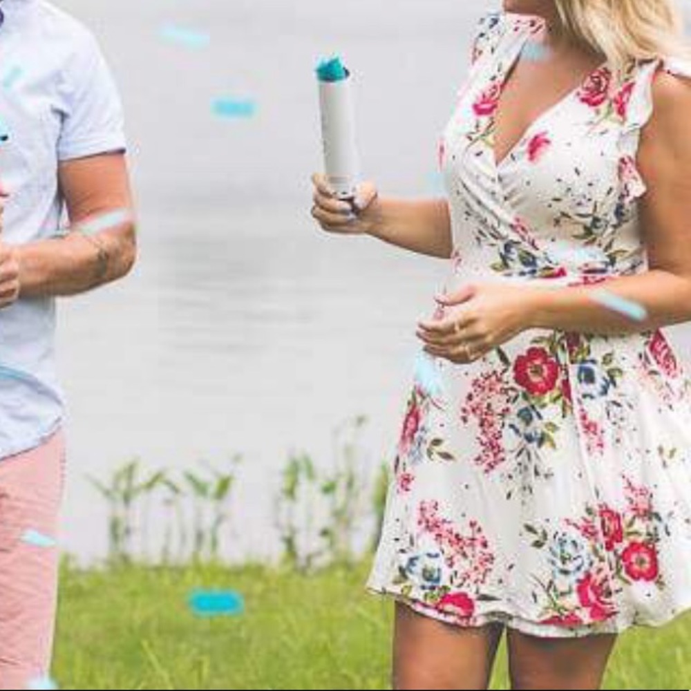 White- blue and pink floral dress Lulus